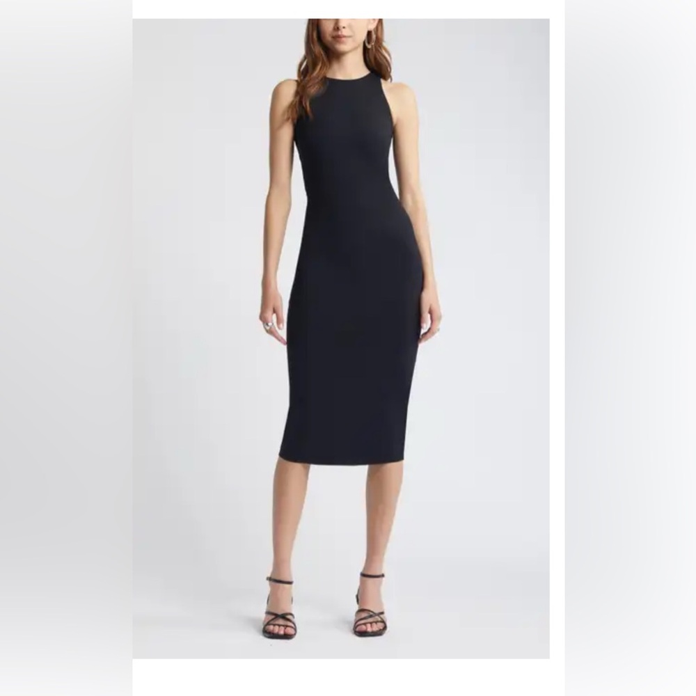 Open Edit Smooth Edit Sleeveless Body-Con Midi Dress- Medium black. Nordstrom
